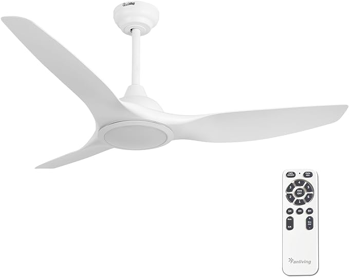 52 Inch 3 Blade Modern White Ceiling Fan with Light Remote Control | Quiet DC Motor, High CFM 6 Speed, Dimmable 3 Color LED,Indoor Ceiling Fan for Bedroom Living Room Porch