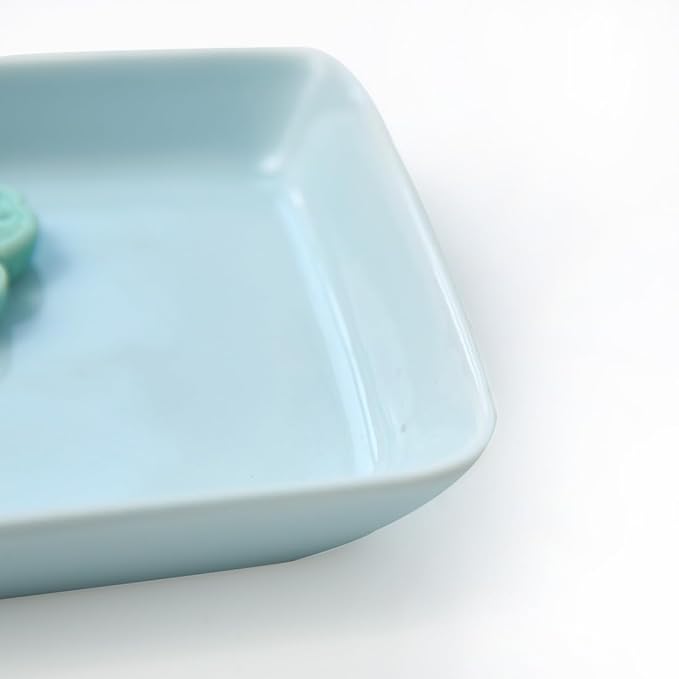 Japanese Ceramic Handmade Cute Cherry Blossom Incense Stick Holder or Incense Burner Holder, Simply Unique Ash Catcher Inscent Tray and Decorative Gift, Home Decor 4.49 inches, Square Blue