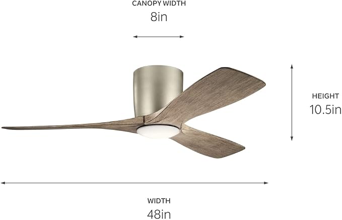Kichler Volos 48” Indoor Ceiling Fan with LED Light and Wall Control in Brushed Nickel, Contemporary Ceiling Fan with Light, 300032NI