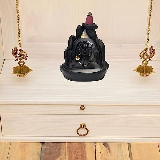 Mahadev Shiv ji Adiyogi Incense Burner Lord Shiva Incense Burner Waterfall Smoke Fountain for Home Decor with Free of 10 Backflow Cones/Dhoop