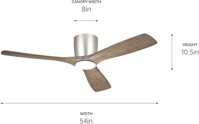 Kichler Volos 54 in Modern Ceiling Fan with LED Light, Brushed Nickel Indoor Fan with Wall Control and Frosted White Lens for Bedroom and Living Room, 300154NI
