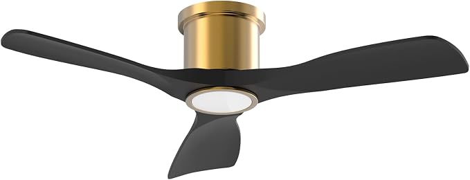 OFANTOP 52 Inch Flush Mount Smart Black Gold Ceiling Fan with Light Remote | Whisper-Quiet & Powerful Airflow, 3-Color Dimmable LED with Memory, Reversible Motor, Timer, for Bedroom Living Room