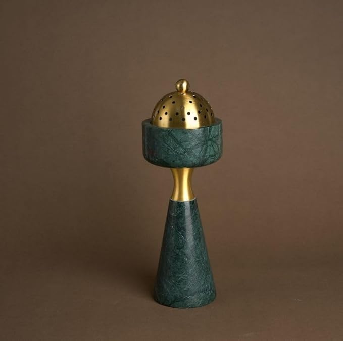 Sissi & yaya Marble Incense Burner with Brass Cover, 11 x 3.8 inches, Multi-Purpose Holder for Cones, Coils and Sticks (Green)