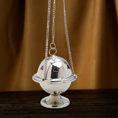 Premium Nickel-Plated Brass Incense Holder [Glossy Silver-Colored, 3.93 Inch] – Censer for Charcoal, Aromatherapy, and Smoking Resins