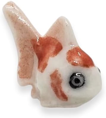 WitnyStore Tiny ⅝ Inch White Orange Oranda Goldfish Figurine - Miniature Hand Made Painted Ceramic Ryukin Fantail Gold Fish Aquarium Animals Cute Porcelain Decorative Collectible Figures Décor Gifts