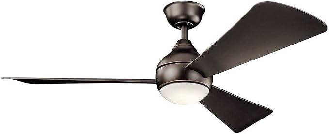Kichler Sola 54 in LED Ceiling Fan with Light, 3 Blade Modern Outdoor Wet Rated Fan with Integrated LED and Wall Control in Brushed Nickel with Silver Blades, 330152NI