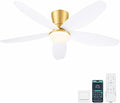 Surtime 42" Ceiling Fans with Lights-Low Profile Ceiling Fan with Light and Remote/APP Control,Flush Mount Gold Ceiling Fan with Reversible White Blades