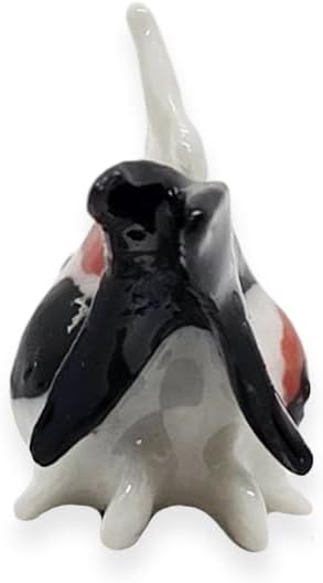 WitnyStore Tiny ⅞ Inch Black White Red Oranda Goldfish Figurine - Miniature Hand Made Painted Ceramic Ryukin Fantail Gold Fish Aquarium Animals Cute Porcelain Decorative Collectible Figure Décor Gifts