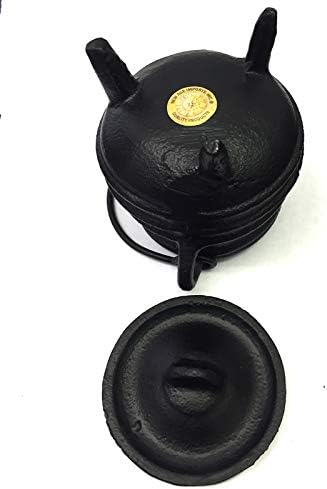 New Age Imports, Inc. Cast Iron Cauldron w/Handle & lid, Ideal for smudging, Incense Burning, Ritual Purpose, Decoration, Halloween Decoration, Candle Holder, etc. (Ribbed Style 4" High, 2.25" Dia)