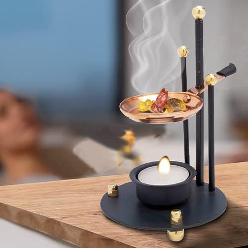 Handmade Quality Incense Burner (Incense Censer and Smoker with Copper Pan – Adjustable Height 6.3 Inches with Tealight (Included) for Aromatherapy