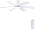 Kviflon 46 Inch Modern Ceiling Fans with Lights Remote Control, Low Profile Ceiling Fan, 6 Reversible Plastic Blades, 6 Speeds 3 CCT Dimmable LED Lights Double Lampshade for Bedroom Living Room, White