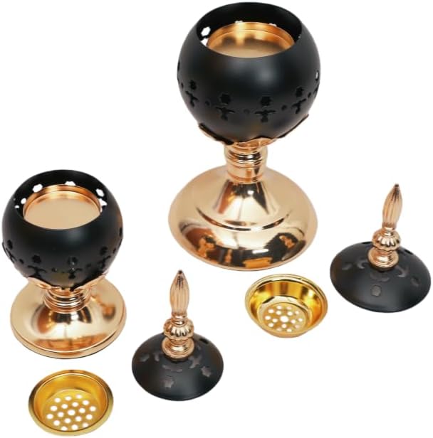 Set of 2 Incense Burner Frankincense Charcoal Incense Stand Metal Vintage Aroma Lamp Incense Holder Iron Home Scented Tabletop Christian Church Censer Decorative