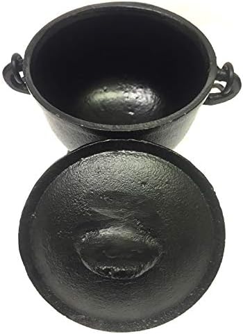 New Age Imports, Inc. Cast Iron Cauldron w/handle & lid, ideal for smudging, incense burning, ritual purpose, decoration, halloween decoration, candle holder, etc. (Pot Style 4" Dia (BR90))