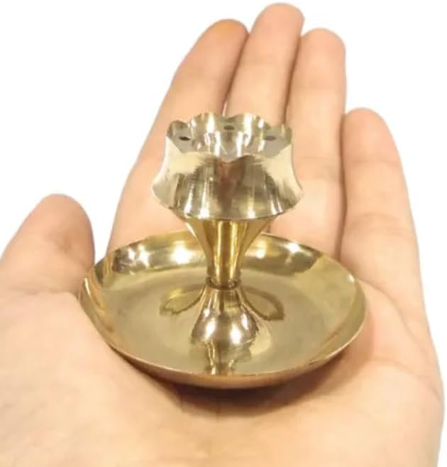 Brass Incense Holder Lotus Stick Incense Burner and Cone Holder with Ash Catcher Agarbatti Stand Artistic Lotus Plate Tray for Pooja Indian Traditional Festival New year Decorations(Size:-4")(Golden)
