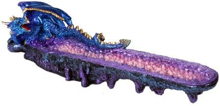 Pacific Giftware Blue Dragon on Amethyst Gemstone Quartz Stick Incense Burner Medieval Fantasy 10.75 Inch L