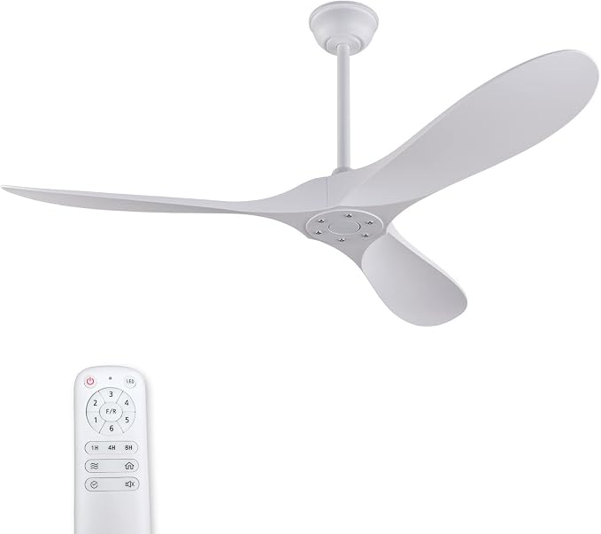 KBZZ 52'' Ceiling Fan Without Light, ABS Ceiling Fan with 3 Blade and Down Rods, Remote Control, DC Motor, Indoor Outdoor Ceiling Fans for Patio, Living Room, Bedroom, Office