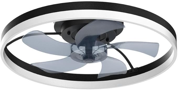 STERREN 20'' Modern Low Profile Ceiling Fan with Light, Bedroom LED Ceiling Fan with Remote Control, Bladeless Flush Mount Black Fan Lights Ceiling Fixtures for Living Room,Small Room