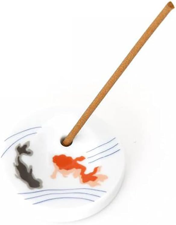 HANGA Goldfish Porcelain Incense Stick Holder, Made in Japan