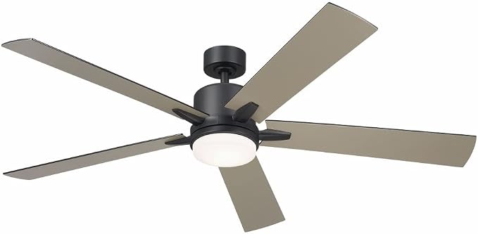 KICHLER Lucian Elite XL 60 in Ceiling Fan with Light, Modern Indoor Fan with Etched Cased Opal Glass and Wall Control in Satin Black for Bedroom or Living Room, 330060SBK