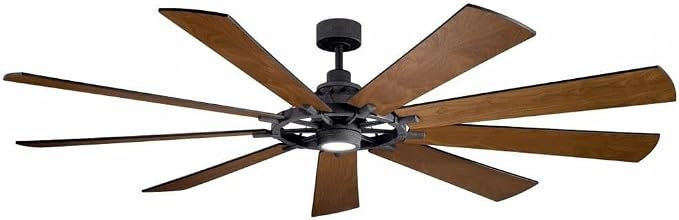 Kichler Gentry XL 85" Ceiling Fan with Lights, 1-Light LED, 3000K, 9 blade Modern Industrial Fan in Distressed Black, (85" W x 16.5" H), 300285DBK