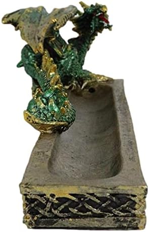 Ebros Gift Celtic Metallic Colored Green Dragon Looking Back Incense Burner Holder Decorative Figurine Aromatherapy Home Fragrance Accessory Dungeons Dragons Medieval Theme