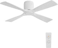 WINGBO 54 Inch Ceiling Fan Without Light, Solid Wood Flush Mount Ceiling Fan with Remote Control, Reversible DC Motor, 4 Blades, 6-Speed Quiet Performance, for Bedroom & Living Room, White
