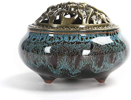 Ceramic Incense Burner, Coil Cone Stick Incense Burner Holder, Home Ornaments Incense Seat, Disc Censer Zen Decor (Fambe Blue)