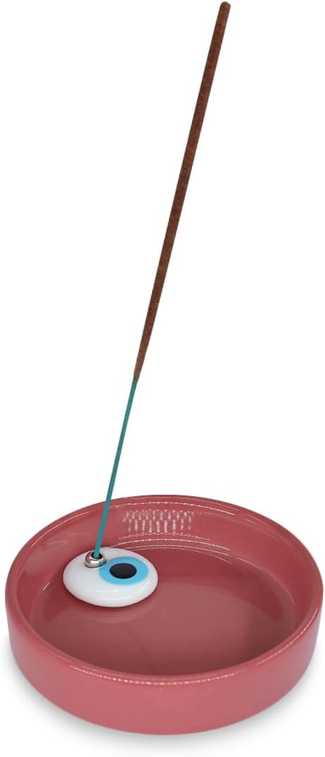 Sermo Evil Eye Ceramic Incense Holder Burner (Dark Pink with White Evil Eye)
