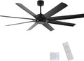 72inch Large Ceiling Fans No light,Industrial Ceiling Fan with 8 Blades(ABS),Reversible DC Motor,Quiet Fans with Remote control,3 Downrods,Black Ceiling Fans for Patio/Porch/Garage/Shop