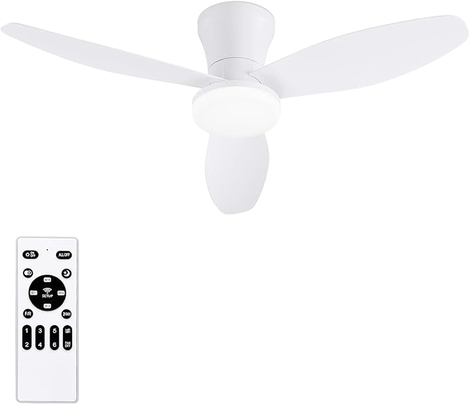 40 inch Ceiling Fan with Lights, Flush Mount with Remote Control | 3 Blades, 6 Speeds, Reversible Quiet DC Motor, Dimmable, 3000-6000K Adjustable, Timer, for Bedroom Dining Room Home Office