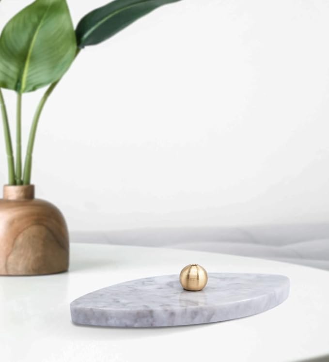 Sermo Ovoid Marble Incense Holder Burner Oval (Cloudy - Gray White)