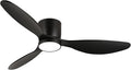 reiga 52" Low Profile Black Wood Ceiling Fan with Light, Quiet DC Fan | 3 solid wood blade, dimmable 3CCT LED light; remote timer control, flush mount for bedroom, dining & living room