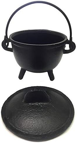 New Age Imports, Inc. Cast Iron Cauldron w/handle & lid, ideal for smudging, incense burning, ritual purpose, decoration, halloween decoration, candle holder, etc. (Pot Style 4" Dia (BR90))