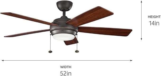 KICHLER 330174OZ Protruding Mount, 5 WALNUT/CHERRY Blades Ceiling fan with 53 watts light, Old Bronze