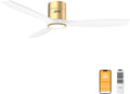 OPONL Ceiling Fan with Light, 52 inch Low Profile Ceiling fan with Light and Remote Control, Reversible, 6CCT, Dimmable, Noiseless, White Ceiling Fan for Bedroom, Indoor/Outdoor Use, Wood