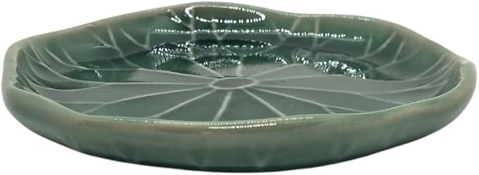 Tiny 4" Dark Green Lotus Leaf Shaped Tray - Handmade Ceramic Porcelain Decorative Plate Dish Catchall Miniature Container for Jewelry Personal Items Incense Holders Trays Décor Gifts