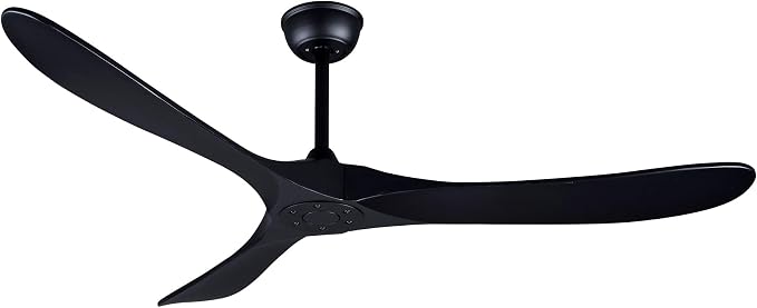 Bigzone 60 Inch solid Wood Ceiling Fan without Light Flush Mount with Remote Control 3 Blades Modern Ceiling Fan No Light for Loving Room/Dining Room/Farmhouse/Indoor, Matte Black
