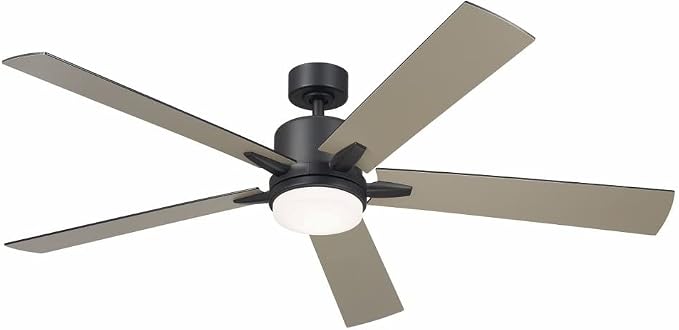 KICHLER Lucian Elite XL 60 in Ceiling Fan with Light, Modern Indoor Fan with Etched Cased Opal Glass and Wall Control in Satin Black for Bedroom or Living Room, 330060SBK