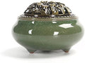 Colorful Ceramic Ice Cracked Incense Burner, Household Incense Holder, Zen Buddha Cone Coil Stick Incense Base with Cover (Green)