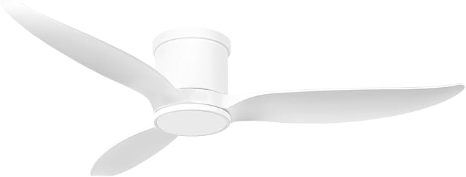 52 Inch Ceiling Fan with Light and Remote, Indoor White Ceiling Fan Low Profile Flush Mount with Dimmable LED Light, Reversible Motor for Bedroom, Living Room