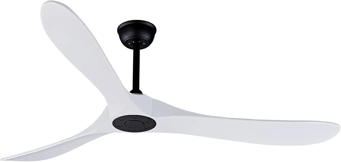 Bigzone 60" White Ceiling Fan Without Lights,DC Motor Quiet Energy Saving,3 White Balsa Wood Blades,Outdoor/Indoor Ceiling Fan With Remote Control，Reversible Blades | 6 Speeds Available, Noiseless, fit for Flat/Sloped Ceiling, White Wood Blades, desgin...