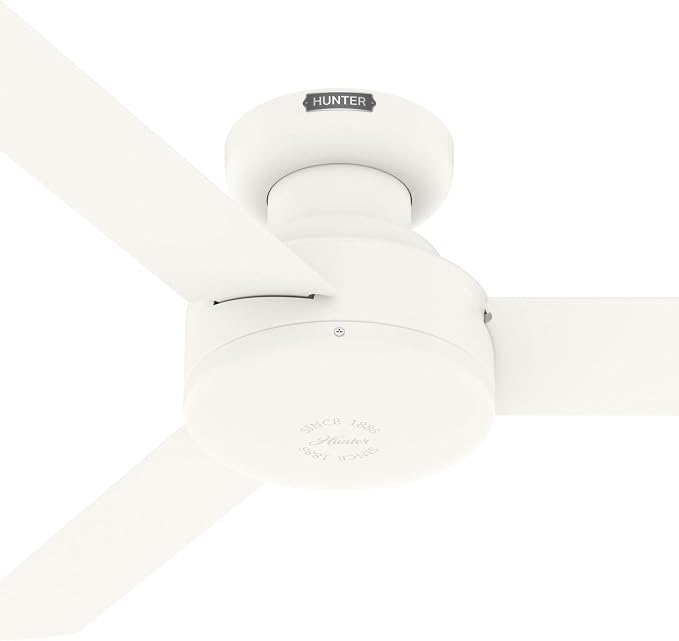 Hunter 44 inch Indoor Ceiling Fan No Light - White Modern Ceiling Fan without Light, 3 Blades, Low Profile Mount, For Bedroom, Living Room, or Kitchen, Wall Control - Presto 52402, Matte White | Flush-mount housing fits rooms under 9 ft; SureSpeed high...