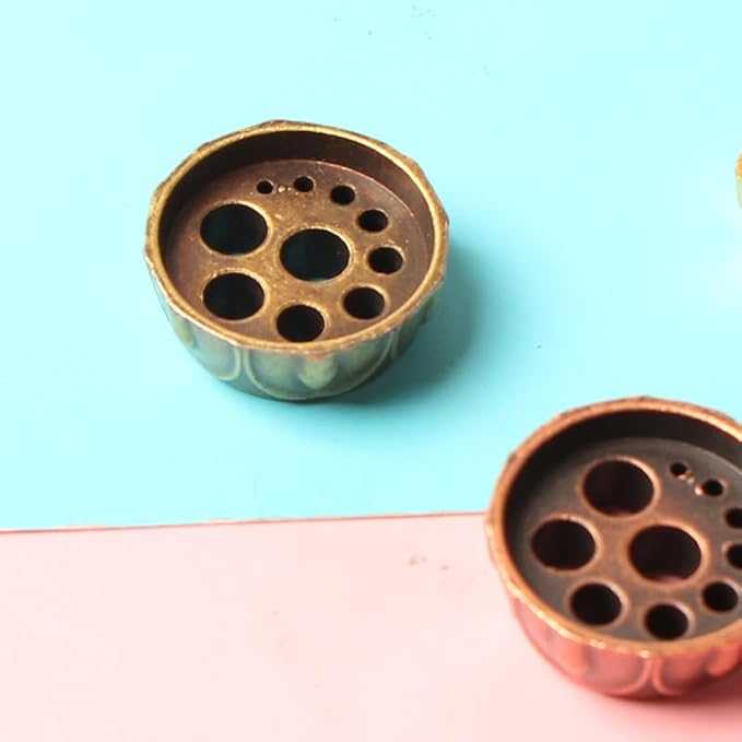 Acxico 9pc Mini 10-Hole Incense Burner, Golden/Copper/Bronze Metal Decor for Meditation Zen Yoga Outdoor Spa