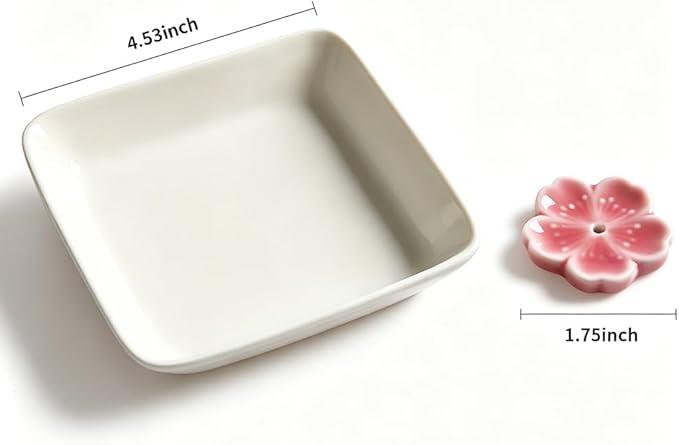 Japanese Ceramic Cherry Blossom Incense Stick Holder or Incense Burner Holder, Simply Unique Ash Catcher Inscent Tray and Decorative Gift, Home Decor 4.53 inches, White