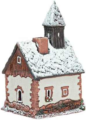 Ceramic Houses and Villages Collection - Handmade Miniature of The Original Chapel in Tyrol, Winter Edition - Candle, Cone Incense Holder R290SN