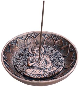 Ebros Gift Meditation of Shakyamuni Buddha Mini Incense Stick Holder Burner Round Dish Medallion Figurine 5" Diameter Zen Feng Shui Vastu Home Fragrance Tabletop Altar Decor