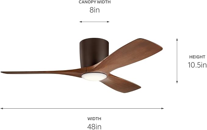 Kichler Volos 48” Indoor Ceiling Fan with LED Light and Wall Control in Satin Natural Bronze, Contemporary Ceiling Fan with Light, 300032SNB