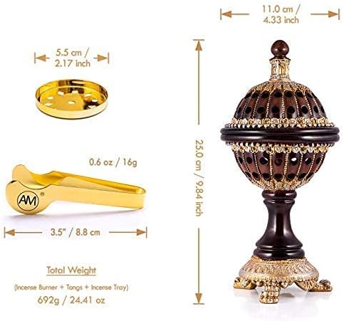 AM Lux Globe Incense Burner - Bakhoor Cone Holders | Insence bukhoor Burners| Frankincense Burner Charcoal | Mabkhara | for Office & Spiritual Décor (Black)