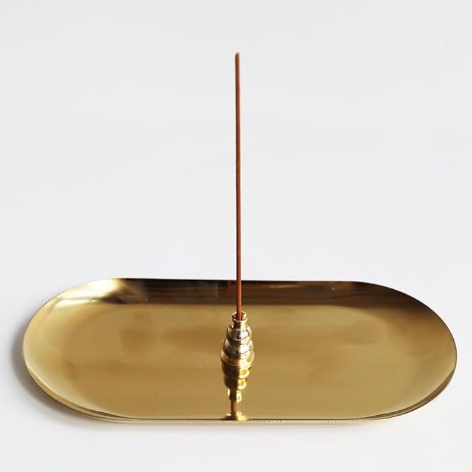 5 in1Incense Burner,Palo Santo Holder,Sage Holder, Incense Holder with Ash Catcher for Incense Sticks,Coil Incense,Incense Cones in Devotional Area, Yoga, Meditation Room Home Décor (Oval)