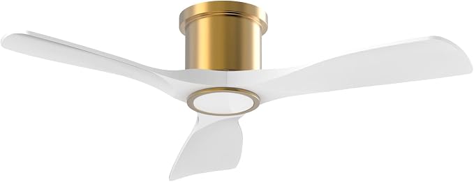 OFANTOP 52 Inch White Gold Flush Mount Smart Ceiling Fan with Light Remote | Whisper-Quiet & Powerful Airflow, 3-Color Dimmable LED with Memory, Reversible Motor, Timer, for Bedroom Living Room